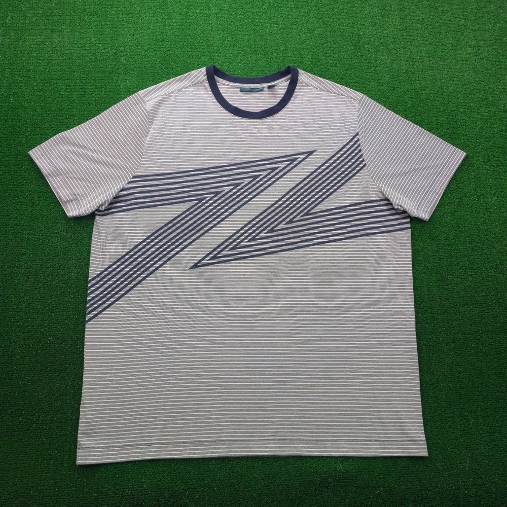 Perry Ellis Tshirt Mens XLT Gray White Striped Geometric Graphic Tee Casual